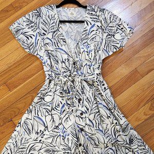 Camila Mini Dress in Black,Blue and White Foliage